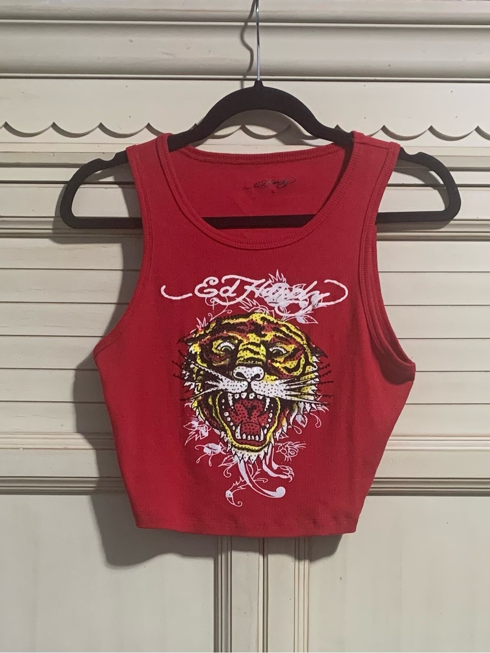 Ed Hardy Red Tiger Crop Tank Top Women’s Size Large